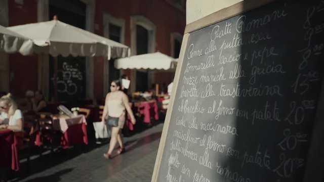 Restaurant menu in the street of Rome