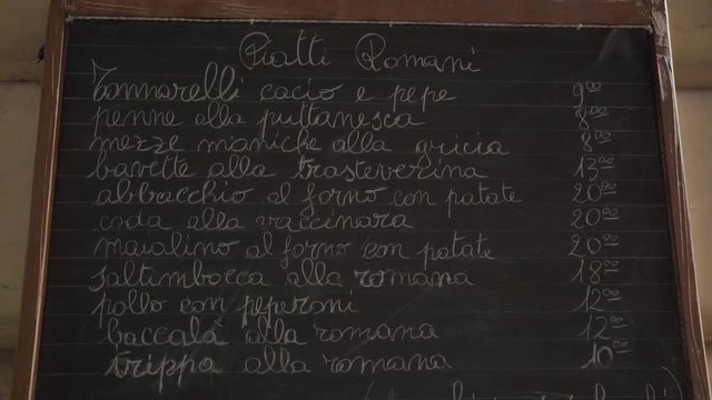 Restaurant menu board in Rome