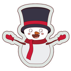 Snowman with hat cartoon icon. Merry Christmas season decoration figure theme. Isolated design. Vector illustration