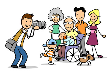 Cartoon Fotograf fotografiert Familie