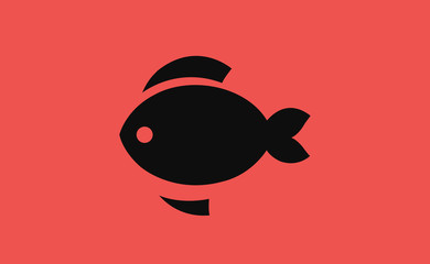 Vector black fish symbol on flat background