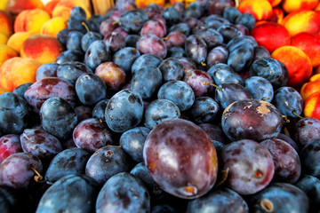 Organic fresh plums on city green market