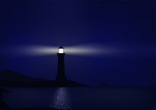 Lighthouse is coastal at night