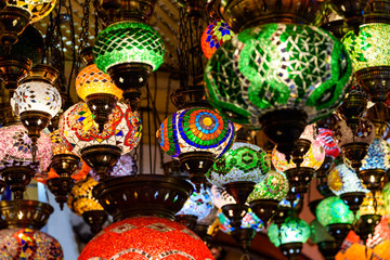 Beautiful Colored Arabian Lamps In Oriental Grand Bazaar Of Istanbul