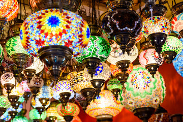 Beautiful Colored Arabian Lamps In Oriental Grand Bazaar Of Istanbul