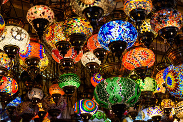 Beautiful Colored Arabian Lamps In Oriental Grand Bazaar Of Istanbul