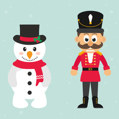 cartoon snowman and nutcracker