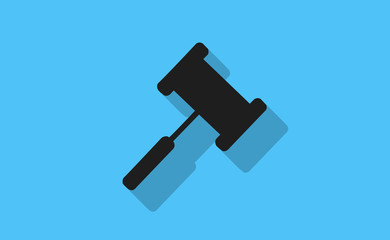 Vector black hammer symbol with long shadow on flat background