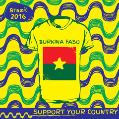Hand drawn vector. vector pattern with t-shirt with country flag. Support your country. Ipanema, brazil, 2016 pattern. National flag. Burkina Faso