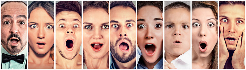 Fototapeta Surprised shocked people. Human emotions reaction obraz