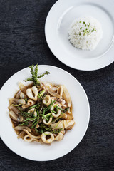 fresh squid and kampot green pepper stir fry meal