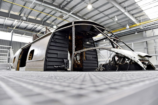 Helicopter fuselage in a factory