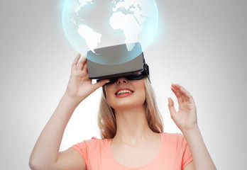 woman in virtual reality headset or 3d glasses