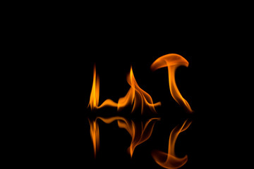 Fire flames on black background