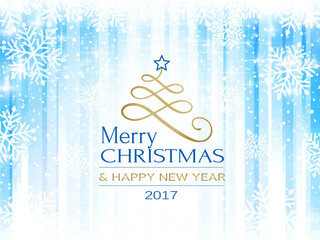 Abstract blue white snowflake Merry Christmas typography backgro