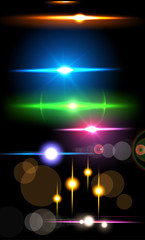 Collection of beautiful bright lens flares. Lighting effects of flash. Easy to use