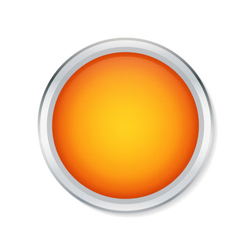 Orange round button with metallic border - Vector