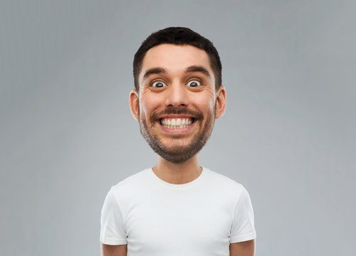 man with funny face over gray background