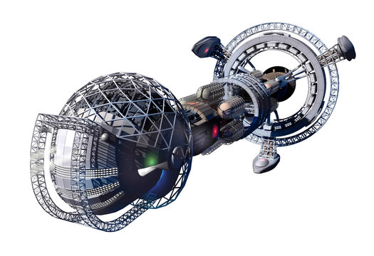3d rendering of spaceship or space lab for fantasy or interstellar deep space travel backgrounds, with the clipping path included in the file. 
