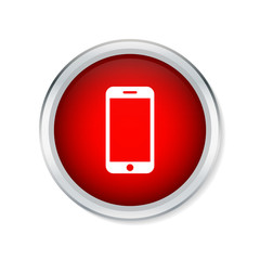 Smart phone icon on red round button - Vector