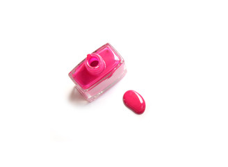 pink nail polish on white background