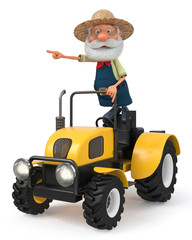 Naklejka premium 3d illustration the farmer with a tractor