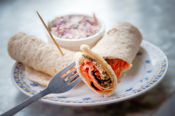 Fresh turkey or chicken wraps with pesto