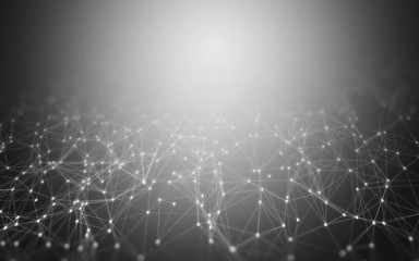 Abstract Polygonal Space Black and White Background with Low Poly Connecting Dots and Lines - Connection Structure - Futuristic HUD Background