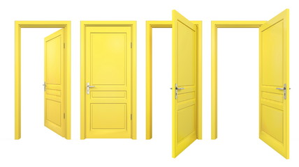 Collection of yellow doors, isolated on white - obrazy, fototapety, plakaty