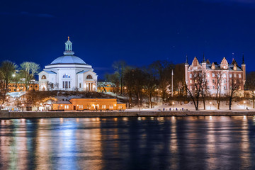 Naklejka na ściany i meble Stockholm winter night. Sweden