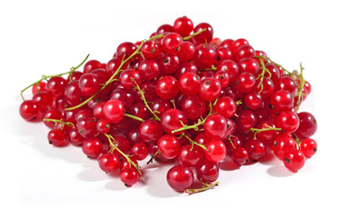 Heap of fresh red currant close up on a white