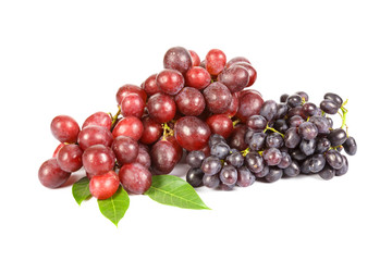 Red grape with leaf isolated on white background