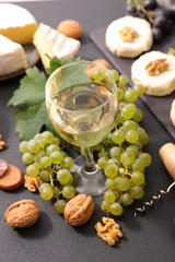 white wine,grape and cheese