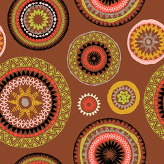 Mandala. Abstract round ornament seamless vector pattern. Tribal grunge texture