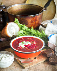 Traditional Ukrainian beetroot soup borsh