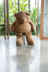 interior design, doll bear sitting on chair furniture