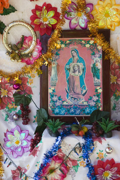 Mexico, Pacific Coast, Guerrero, Barra de Potosi, Small Virgin of Guadalupe shrine