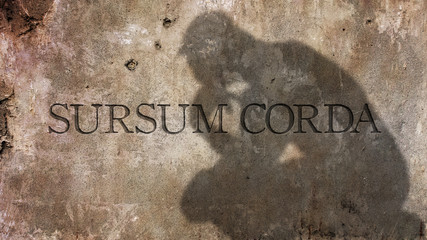 Sursum Corda. A Latin phrase meaning Lift up your hearts.