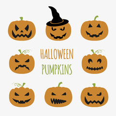 Halloween pumpkins set. Graphic template. Flat icons