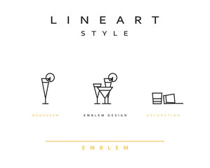 Cocktail wineglass vector icon style line art. Monogram emblem element design style lineart.