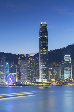 View of Hong Kong Island skyline at dusk, Hong Kong, China