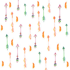 Watercolor hand-drawing a pattern of arrows , ethnics