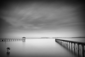 Long exposure image of two jetty located at Port Dickson, Malaysia