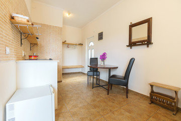 Interior of a kitchen in a hostel