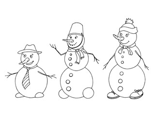 Snowman graphic art black white sketch isolated illustration vector