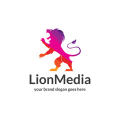 Media lion. Polygonal logo. Easy to edit change size, color and text.
