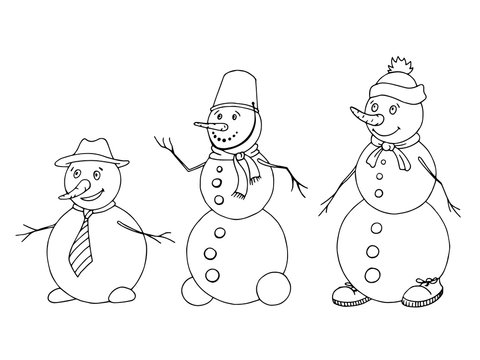 Snowman graphic art black white sketch isolated illustration vector
