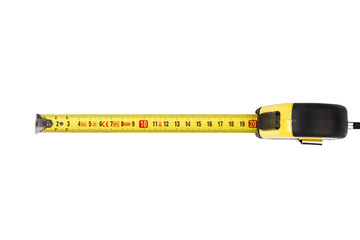 Cinta m&eacute;trica sobre fondo blanco aislado. Vista superior. Copy space