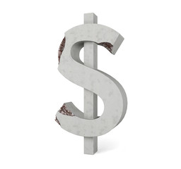 Cracked concrete dollar sign isolated on white background