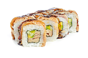 japanese sushi rolls on a white background